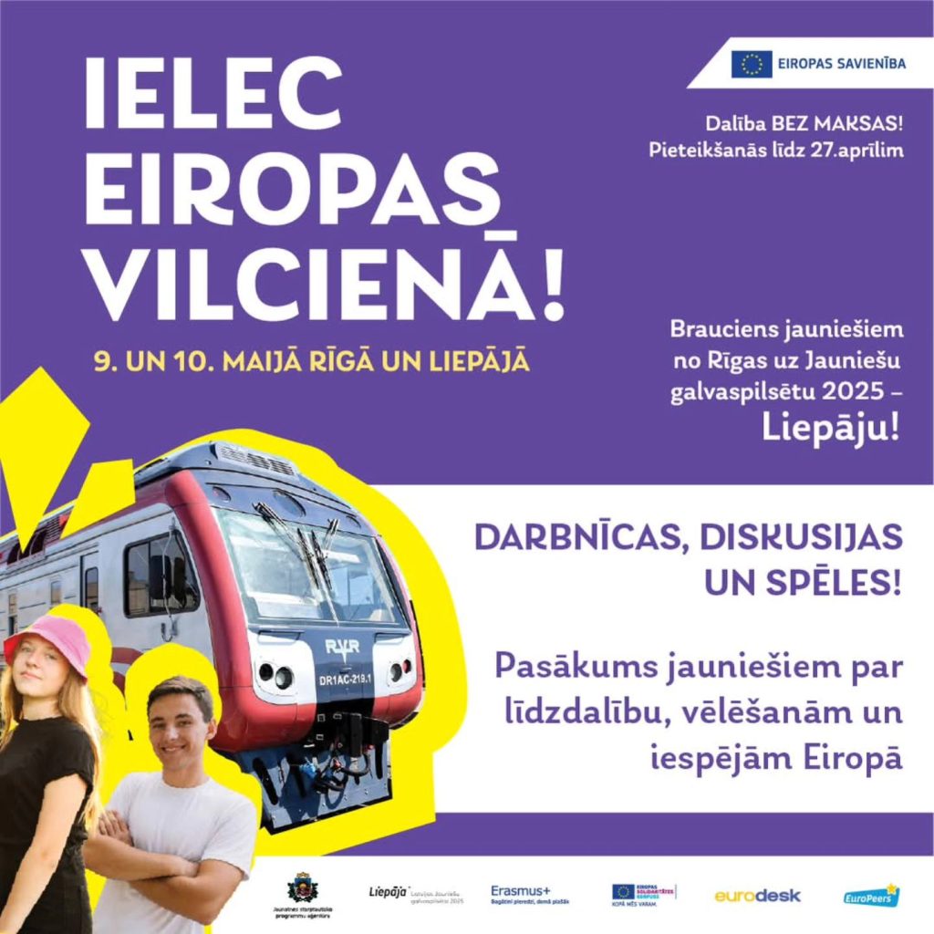 ielec eiropas vilciena jauniesus aicina doties divu dienu piedzivojuma uz liepaju